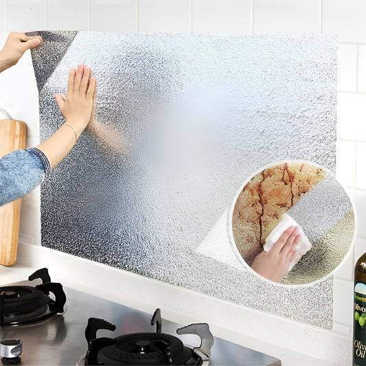 Autocolant pentru Bucătărie, Flippy, Tip Folie de Aluminiu, Rezistent la Ulei, Umezeală, Temperaturi Inalte, pentru Dulapuri, Perete, Blat, Argintiu, 60cm x 1m - Flippy