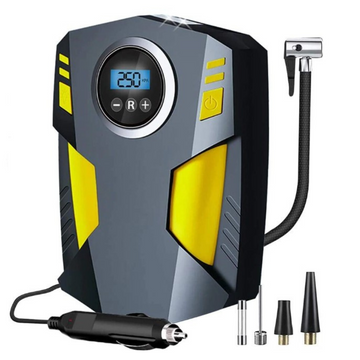 Compresor Auto Portabil cu Lanterna si Afisaj Electornic Flippy, DC 12V, 120W, 35L/min, Cablu de alimentare 3m, Pompa Biciclete, Moto, Mingi, Saltele, Max 10.3bar, lumina LED, Negru - Flippy