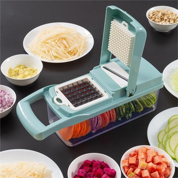 Feliator Multifunctional, Flippy, Razatoare, 8 in 1, pentru Fructe si Legume, 10 Piese, Lame de Inox, Recipient Stocare, Separator Oua, Protectie Mana, ABS, 32.2x11.3 cm, Albastru/Alb - Flippy