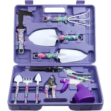 Set 10 accesorii pentru gradinarit Flippy, geanta depozitare inclusa, otel inoxidabil, 37 x 28 cm, mov - Flippy