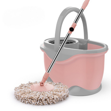 Set Galeata si Mop Rotativ 360°, Flippy, Cu Dubla Actiune Centrifuga, Pentru Uz Casnic, Maner din Otel Inoxidabil Telescopic, 2 Capte din Bumbac, 46x27x29 cm, Roz - Flippy