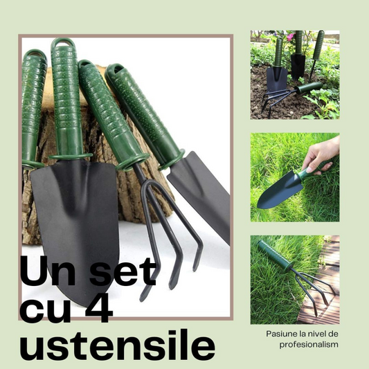 Set 4 Unelte de Gradina Flippy, pentru Plantare Prelucrare Sol si Ingrijire Plante, Material PVC si cardboard, 25 x 8.5 cm, verde - Flippy